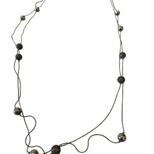 Silver Tone Beaded Chain Station Necklace Mixed Textured Spherical Accents